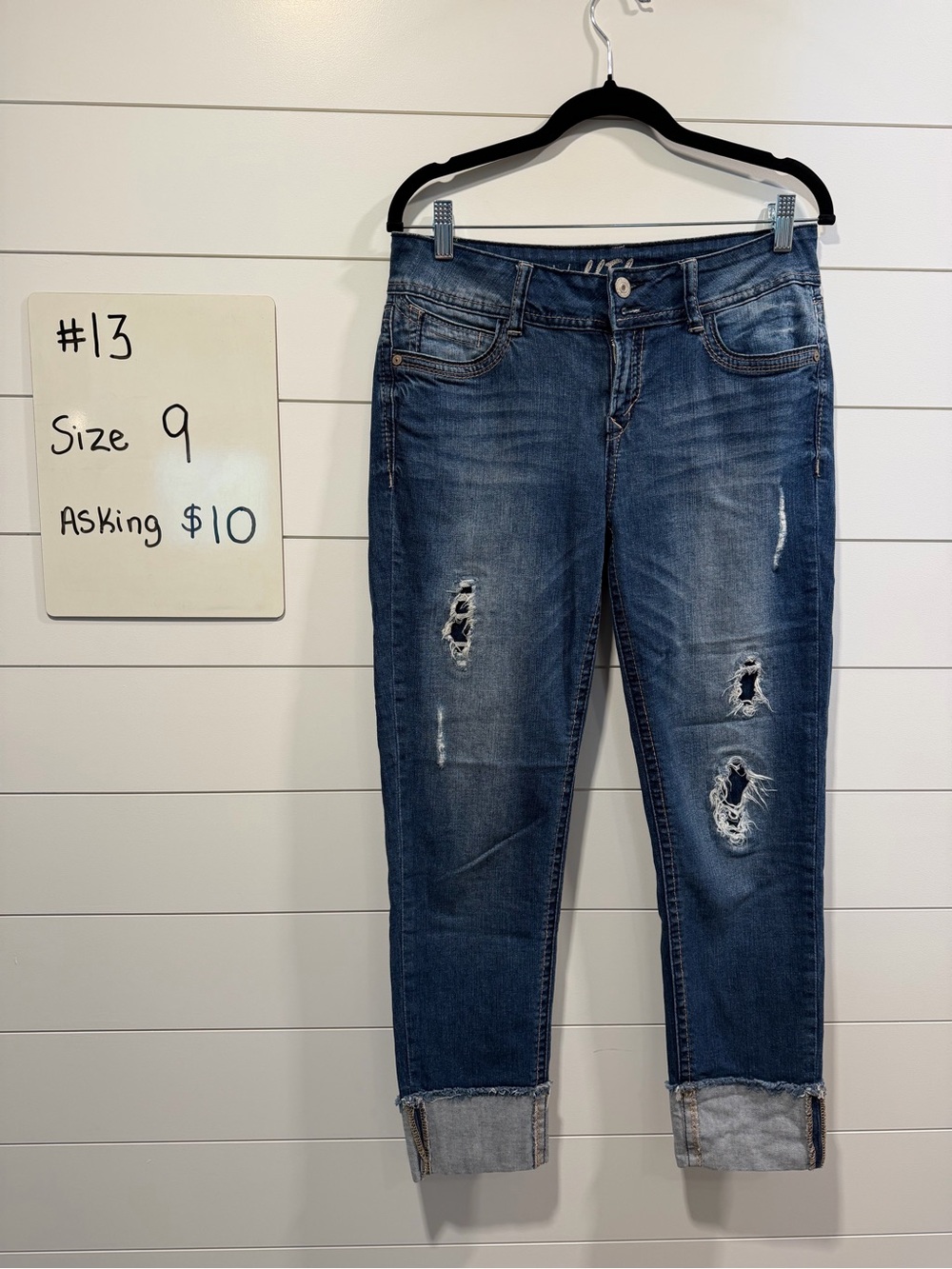 Women’s Distressed Dark Blue Cuffed Jeans